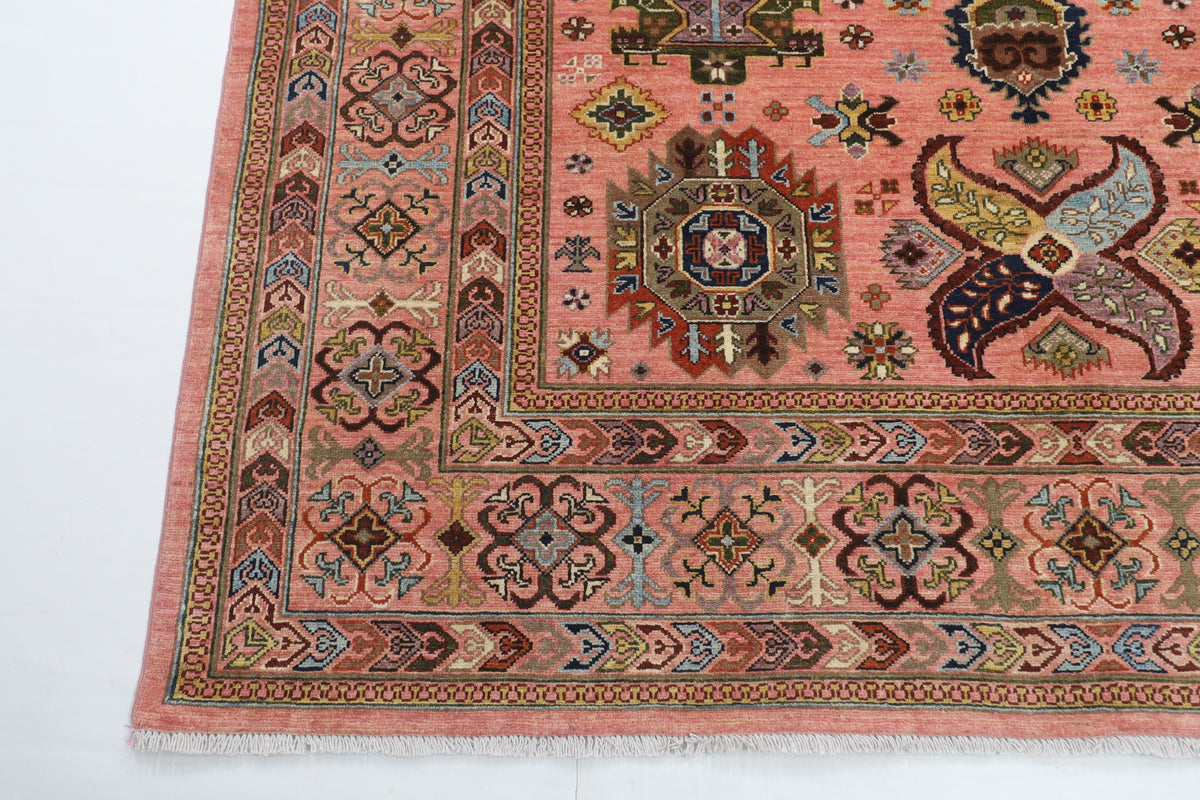 205 x 296 cm | Waziri Pink Design Hand Knotted Veg Dye Wool Afghan Carpet