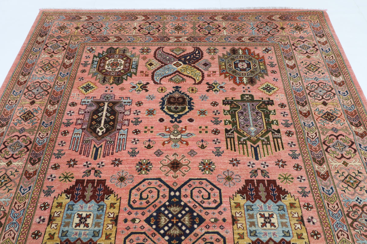 205 x 296 cm | Waziri Pink Design Hand Knotted Veg Dye Wool Afghan Carpet