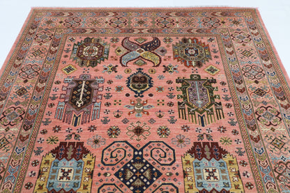 205 x 296 cm | Waziri Pink Design Hand Knotted Veg Dye Wool Afghan Carpet