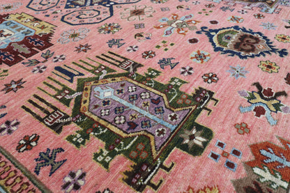 205 x 296 cm | Waziri Pink Design Hand Knotted Veg Dye Wool Afghan Carpet