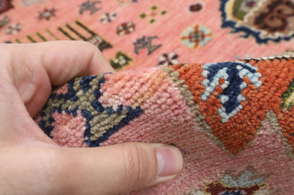 205 x 296 cm | Waziri Pink Design Hand Knotted Veg Dye Wool Afghan Carpet