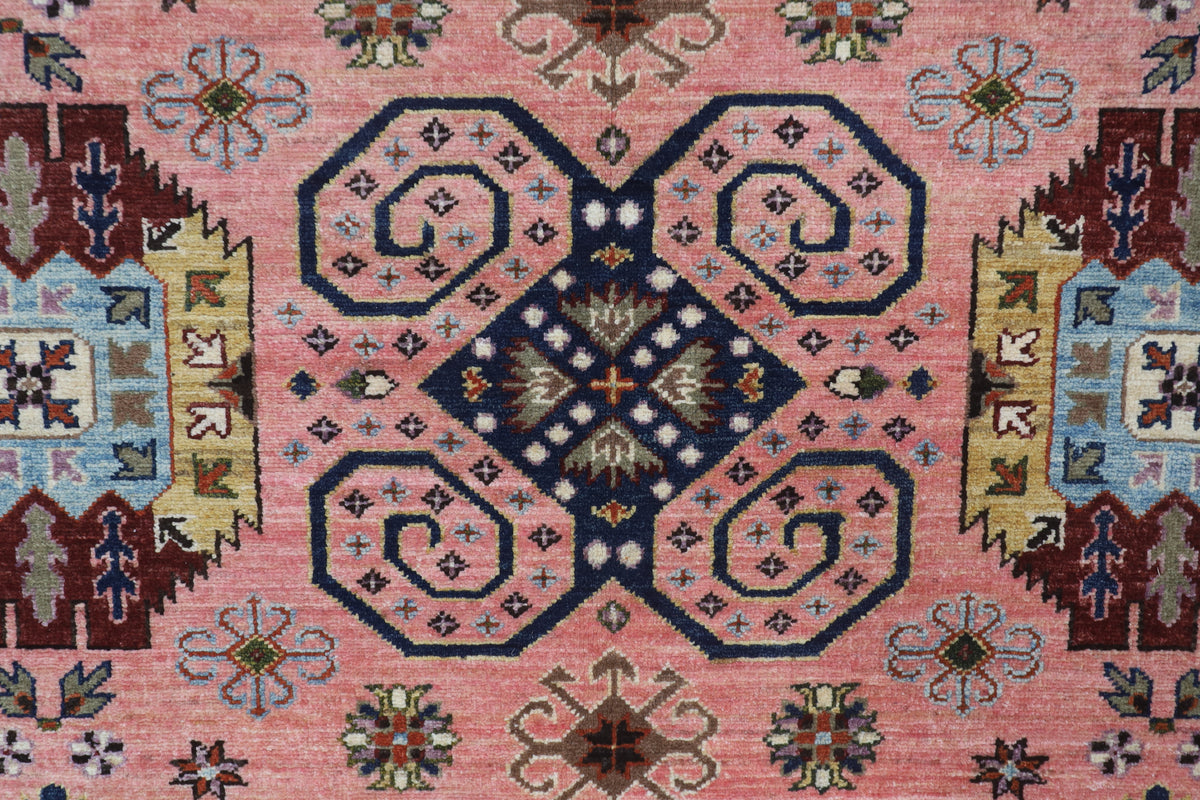 205 x 296 cm | Waziri Pink Design Hand Knotted Veg Dye Wool Afghan Carpet