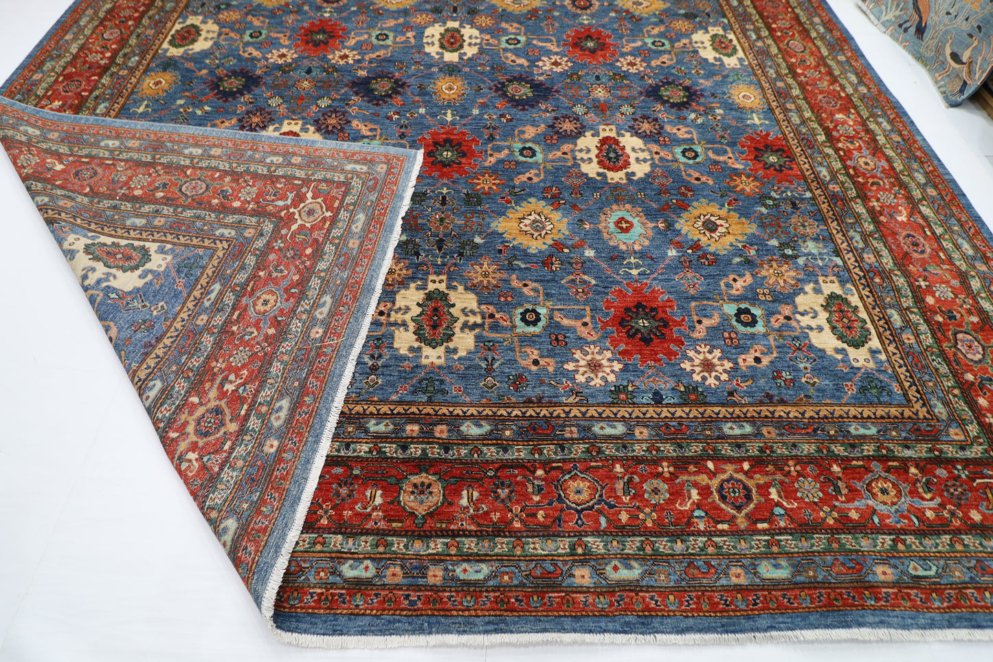 363 x 452 cm | Oriental Large Blue Area Rug Afghan Hand Knotted Veg Dye Wool carpet