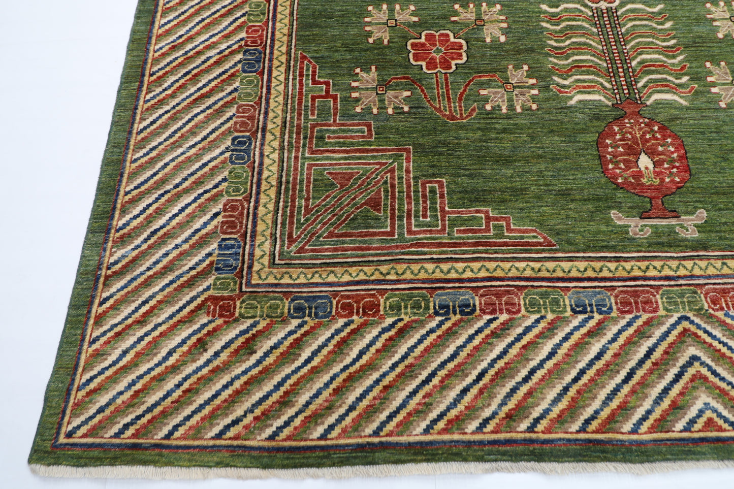 310 x 415 cm | Oriental Suzani Green Area Rug Afghan Hand Knotted Veg Dye Wool carpet