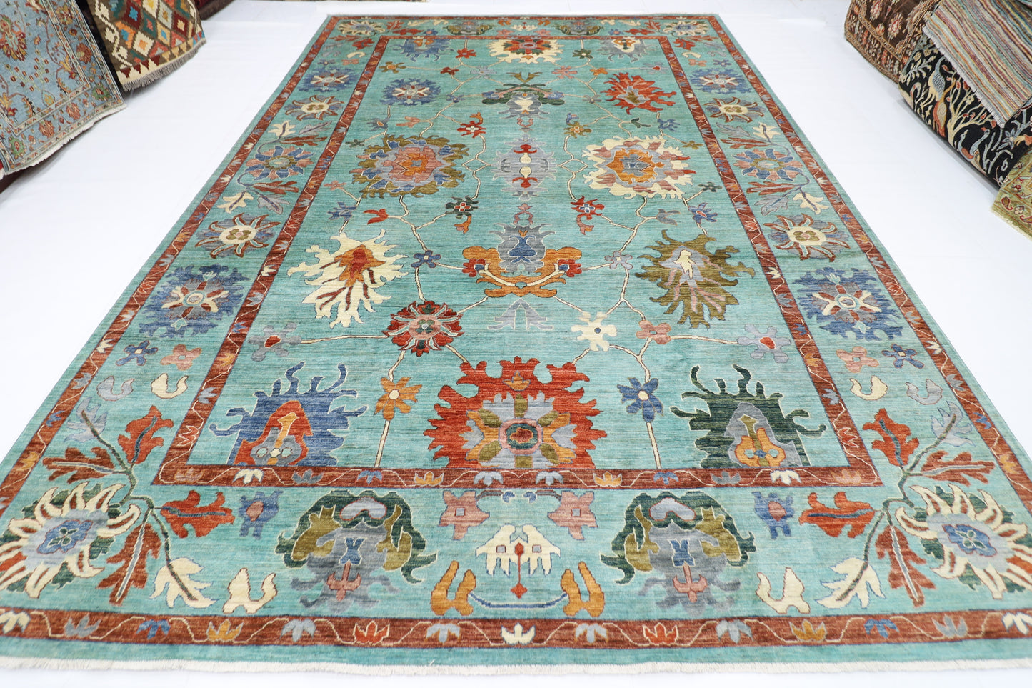 299 x 431 cm | Oushak Turquoise Afghan Tribal Hand Knotted Veg Dye Wool carpet