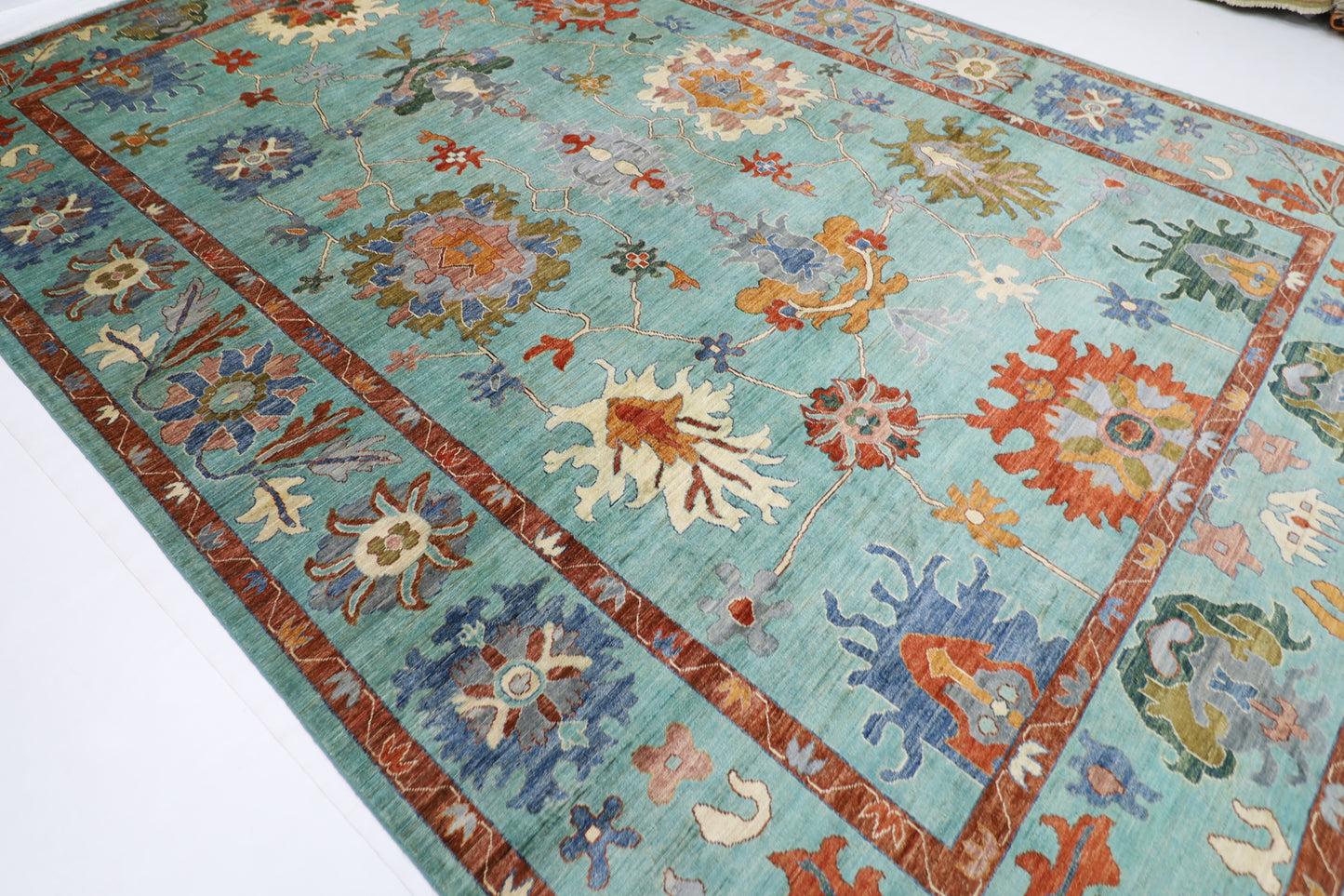 299 x 431 cm | Oushak Turquoise Afghan Tribal Hand Knotted Veg Dye Wool carpet