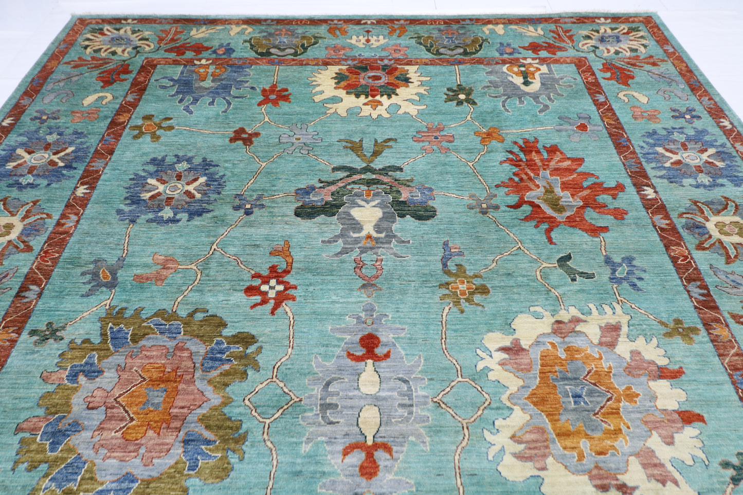 299 x 431 cm | Oushak Turquoise Afghan Tribal Hand Knotted Veg Dye Wool carpet