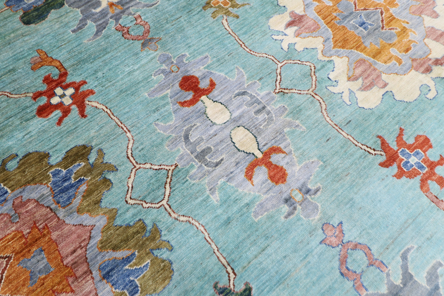 299 x 431 cm | Oushak Turquoise Afghan Tribal Hand Knotted Veg Dye Wool carpet
