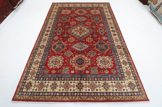 198 x 296 cm | Kazak Red Design Hand Knotted Veg Dye Wool Afghan Carpet