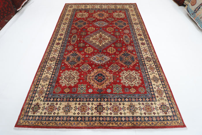 198 x 296 cm | Kazak Red Design Hand Knotted Veg Dye Wool Afghan Carpet