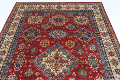 198 x 296 cm | Kazak Red Design Hand Knotted Veg Dye Wool Afghan Carpet