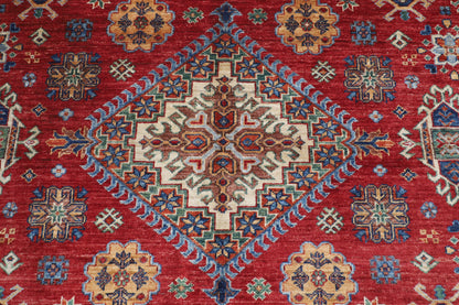 198 x 296 cm | Kazak Red Design Hand Knotted Veg Dye Wool Afghan Carpet