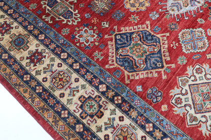 198 x 296 cm | Kazak Red Design Hand Knotted Veg Dye Wool Afghan Carpet