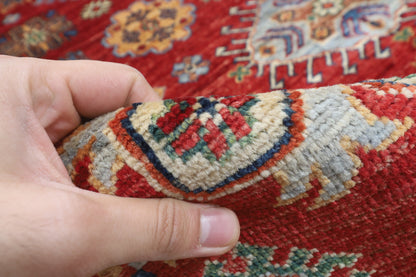 198 x 296 cm | Kazak Red Design Hand Knotted Veg Dye Wool Afghan Carpet