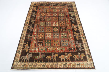 154 x 210 cm | Animal brown Design Hand Knotted Veg Dye Wool Afghan Carpet