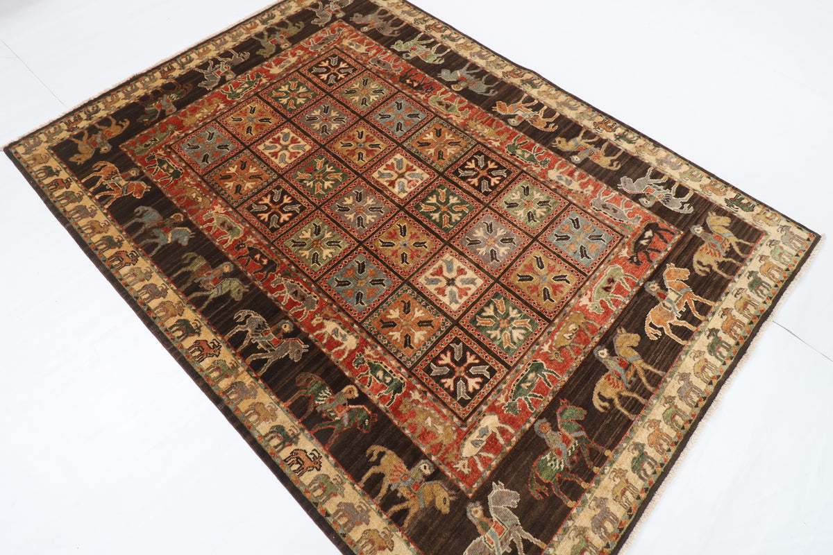 154 x 210 cm | Animal brown Design Hand Knotted Veg Dye Wool Afghan Carpet