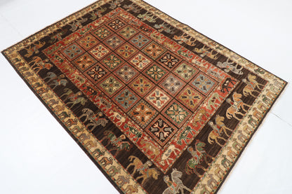 154 x 210 cm | Animal brown Design Hand Knotted Veg Dye Wool Afghan Carpet