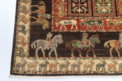 154 x 210 cm | Animal brown Design Hand Knotted Veg Dye Wool Afghan Carpet