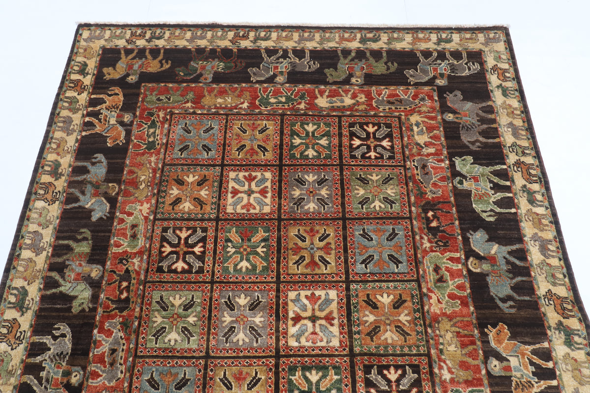 154 x 210 cm | Animal brown Design Hand Knotted Veg Dye Wool Afghan Carpet