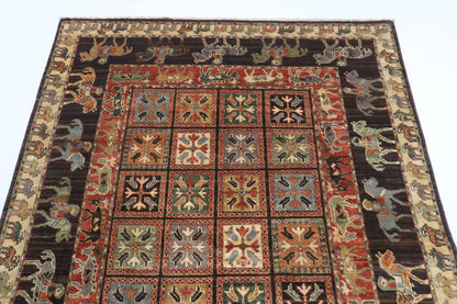 154 x 210 cm | Animal brown Design Hand Knotted Veg Dye Wool Afghan Carpet