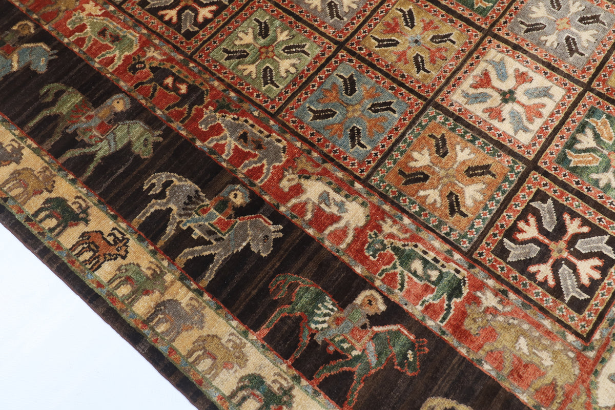 154 x 210 cm | Animal brown Design Hand Knotted Veg Dye Wool Afghan Carpet