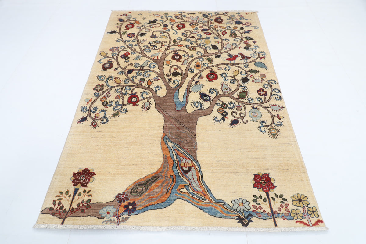 153 x 204 cm | Tree of life Design Hand Knotted Veg Dye Wool Afghan Carpet