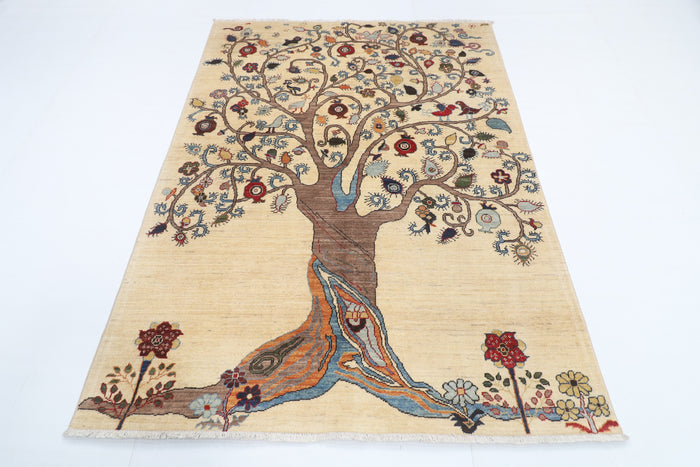 153 x 204 cm | Tree of life Design Hand Knotted Veg Dye Wool Afghan Carpet