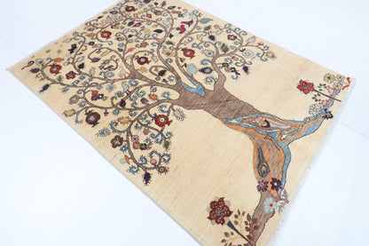 153 x 204 cm | Tree of life Design Hand Knotted Veg Dye Wool Afghan Carpet