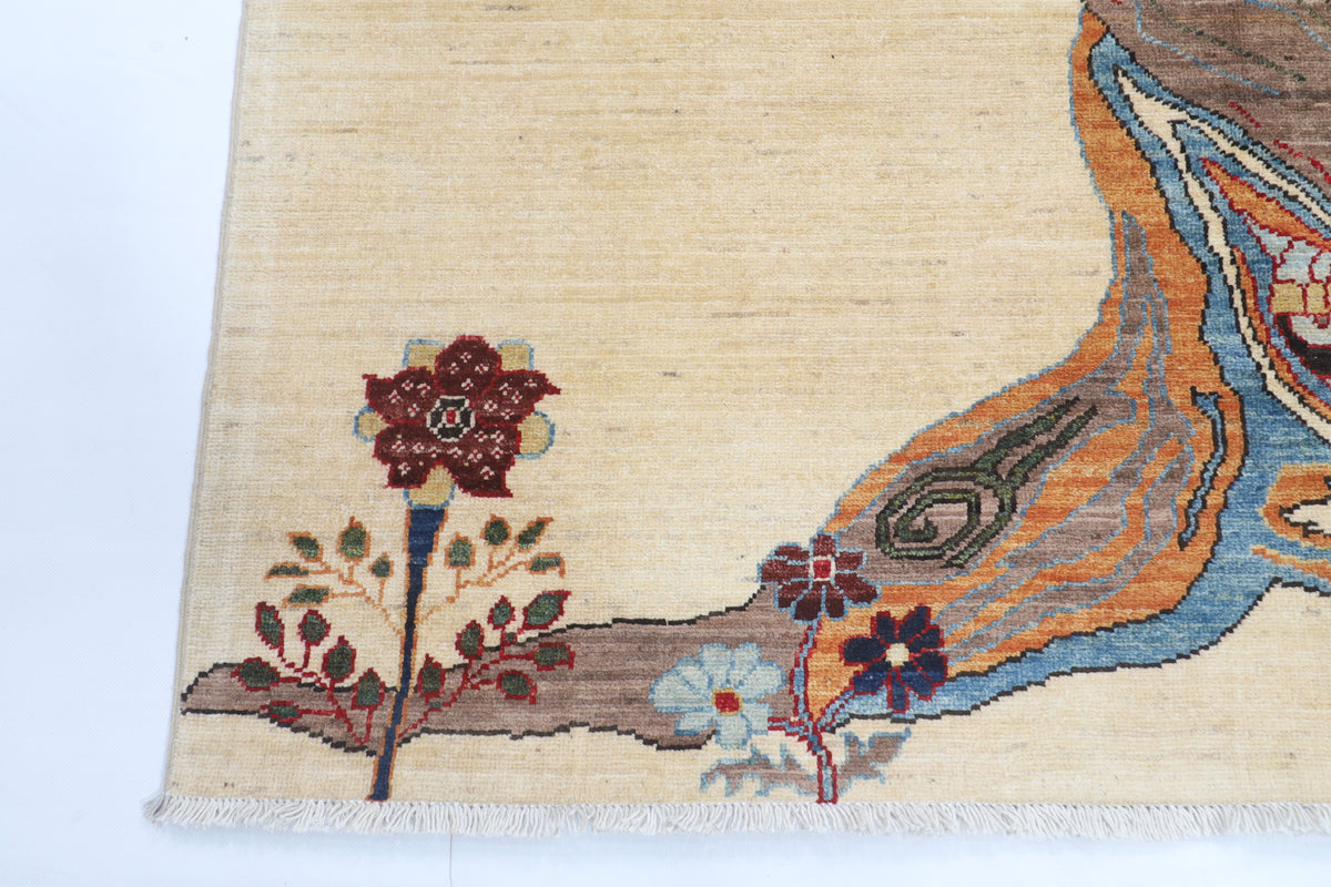 153 x 204 cm | Tree of life Design Hand Knotted Veg Dye Wool Afghan Carpet