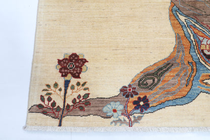 153 x 204 cm | Tree of life Design Hand Knotted Veg Dye Wool Afghan Carpet