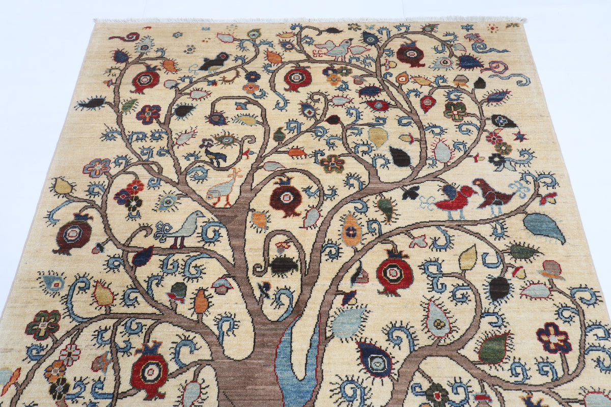 153 x 204 cm | Tree of life Design Hand Knotted Veg Dye Wool Afghan Carpet