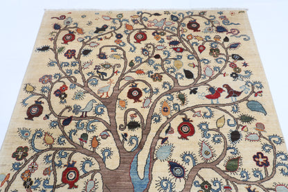 153 x 204 cm | Tree of life Design Hand Knotted Veg Dye Wool Afghan Carpet
