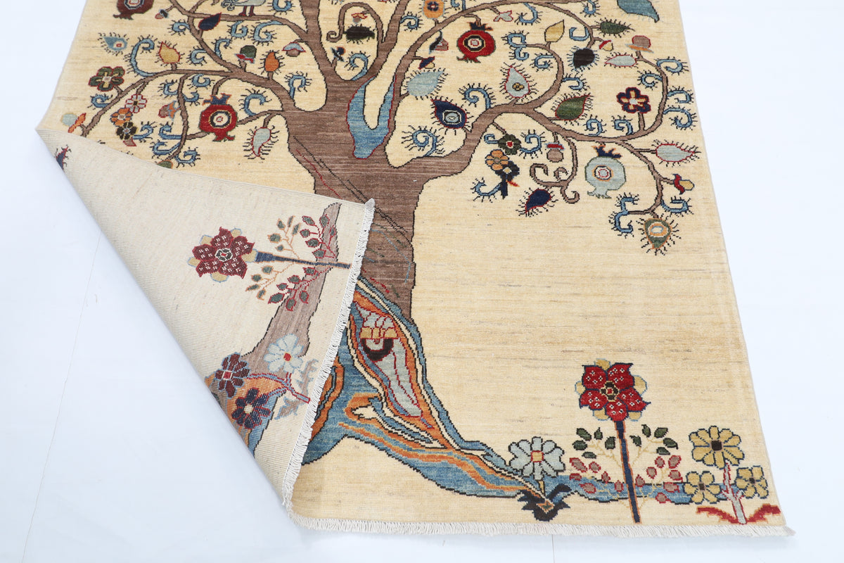 153 x 204 cm | Tree of life Design Hand Knotted Veg Dye Wool Afghan Carpet