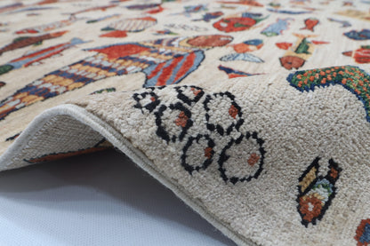 151 x 209 cm | Fish Design Hand Knotted Veg Dye Wool Afghan Carpet