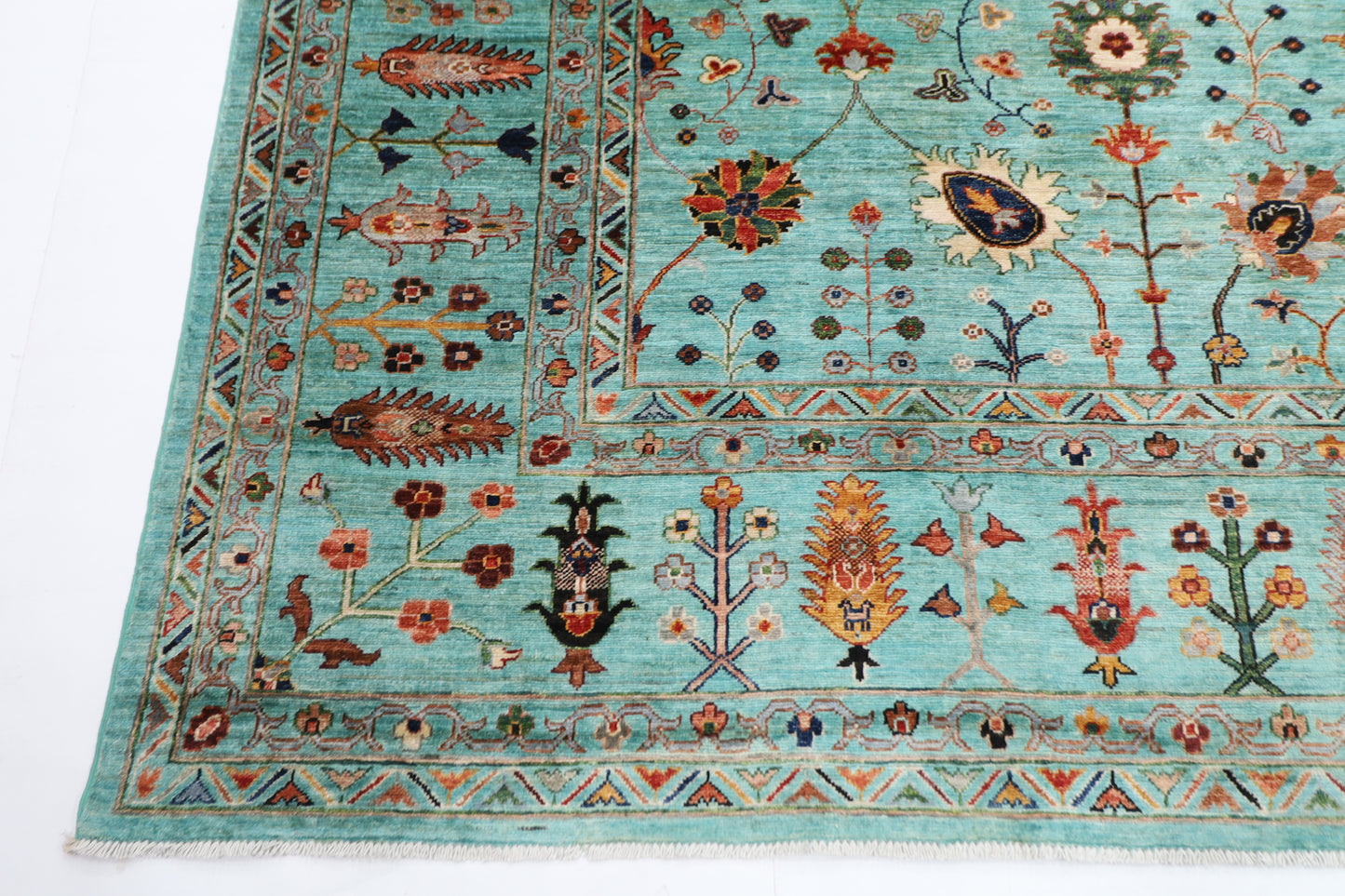 301 x 393 cm | Sultani Turquoise Afghan Tribal Hand Knotted Veg Dye Wool carpet