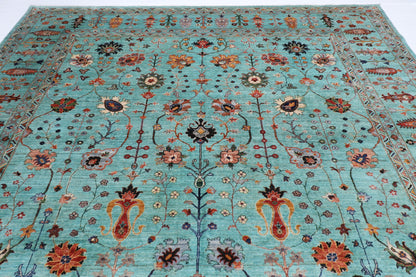 301 x 393 cm | Sultani Turquoise Afghan Tribal Hand Knotted Veg Dye Wool carpet