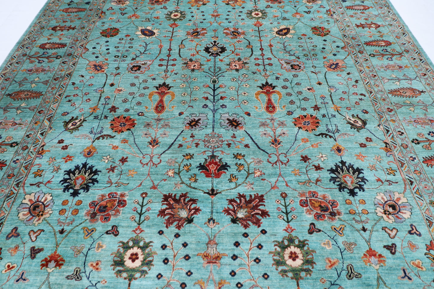 301 x 393 cm | Sultani Turquoise Afghan Tribal Hand Knotted Veg Dye Wool carpet