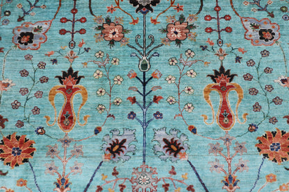 301 x 393 cm | Sultani Turquoise Afghan Tribal Hand Knotted Veg Dye Wool carpet