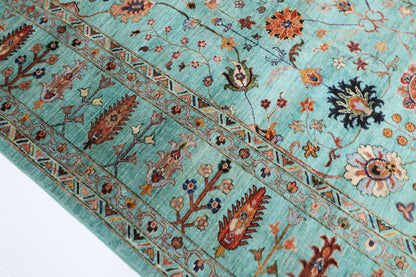 301 x 393 cm | Sultani Turquoise Afghan Tribal Hand Knotted Veg Dye Wool carpet