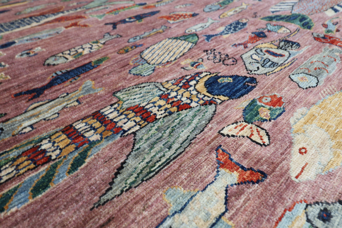 202 x 293 cm | Oriental Fish Pink Area Rug Afghan Hand Knotted Veg Dye Wool carpet