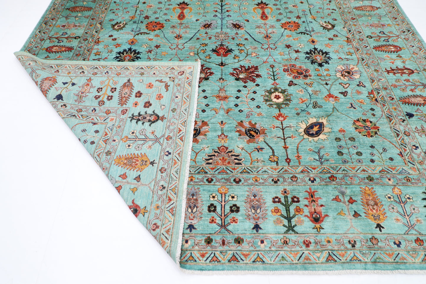 301 x 393 cm | Sultani Turquoise Afghan Tribal Hand Knotted Veg Dye Wool carpet