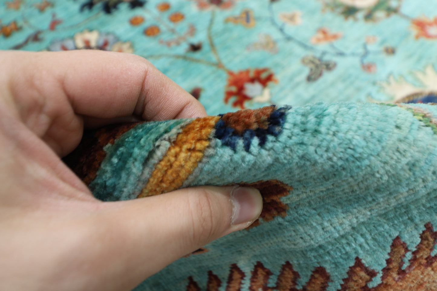 301 x 393 cm | Sultani Turquoise Afghan Tribal Hand Knotted Veg Dye Wool carpet