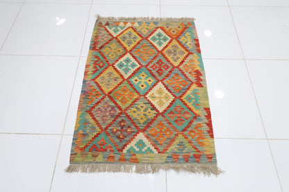 85 x 116 cm | Multicolor Wool Kilim Accent Traditional Hand Woven Oriental Carpet