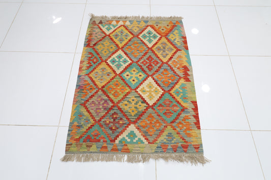 85 x 116 cm | Multicolor Wool Kilim Accent Traditional Hand Woven Oriental Carpet