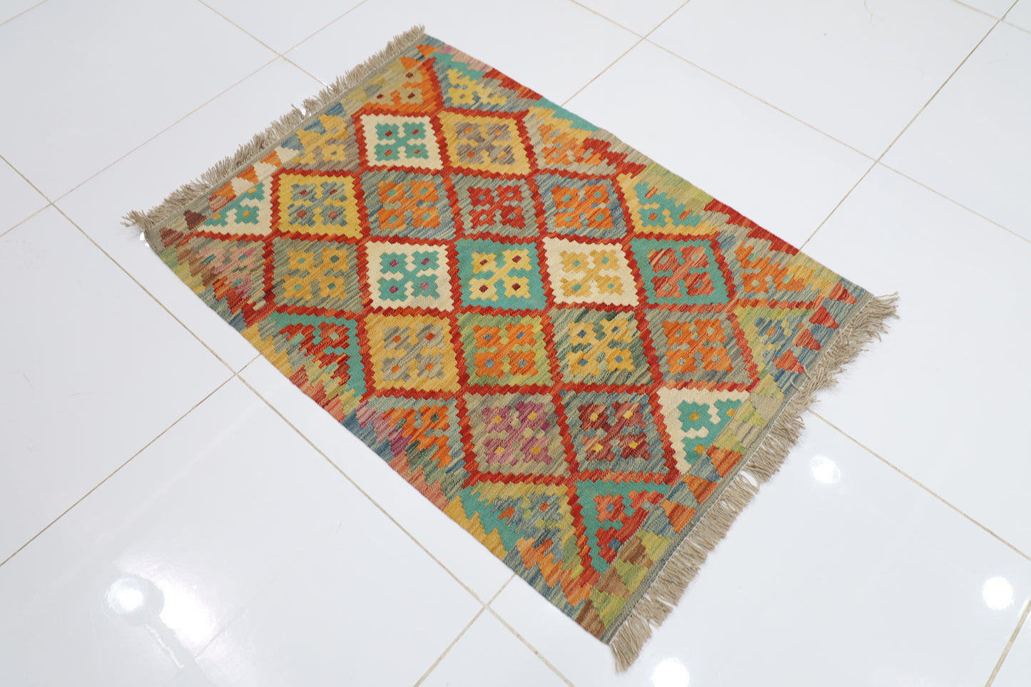 85 x 116 cm | Multicolor Wool Kilim Accent Traditional Hand Woven Oriental Carpet