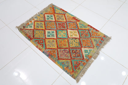 85 x 116 cm | Multicolor Wool Kilim Accent Traditional Hand Woven Oriental Carpet