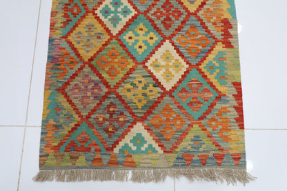 85 x 116 cm | Multicolor Wool Kilim Accent Traditional Hand Woven Oriental Carpet