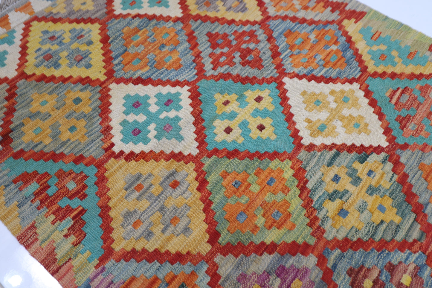 85 x 116 cm | Multicolor Wool Kilim Accent Traditional Hand Woven Oriental Carpet