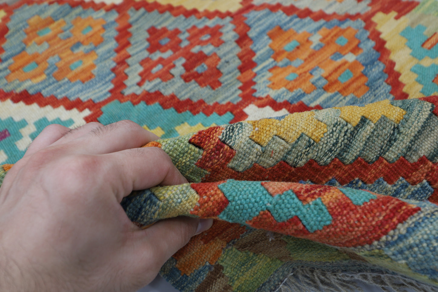 85 x 116 cm | Multicolor Wool Kilim Accent Traditional Hand Woven Oriental Carpet