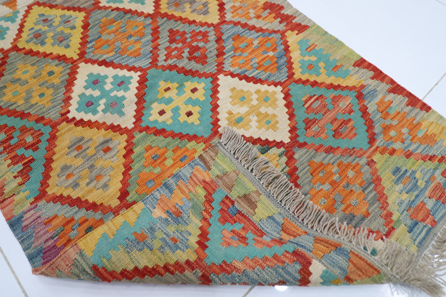 85 x 116 cm | Multicolor Wool Kilim Accent Traditional Hand Woven Oriental Carpet
